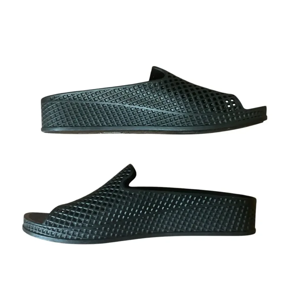 Skechers Cali Glitz Black‎ Open Toe Perforated Eyelet Slip On Wedge Sandal 9